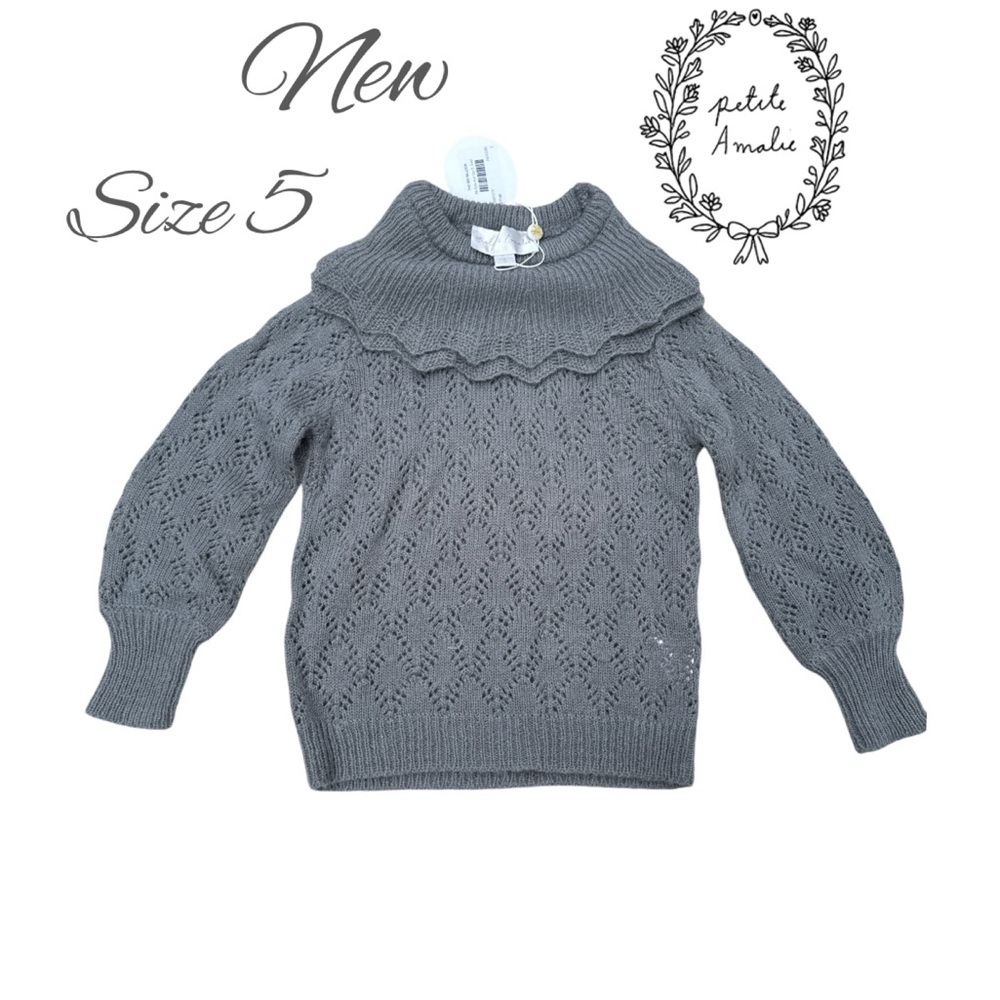 Petite Amalie New sz 5 Blue Grey Crochet Sweater